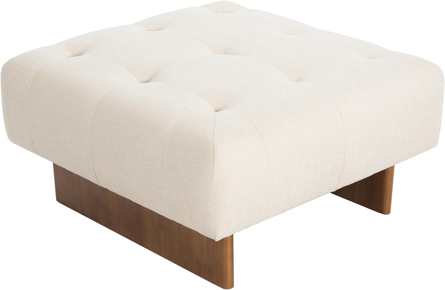 Christopher Knight Home Yvone Modern Upholstered Ottoman Coffee Table, Wooden Square Ottoman Foot Rest, Multipurpose Foot Stools Ottoman, Comfy Living Room Sofa Extra Seat, Beige+Brown