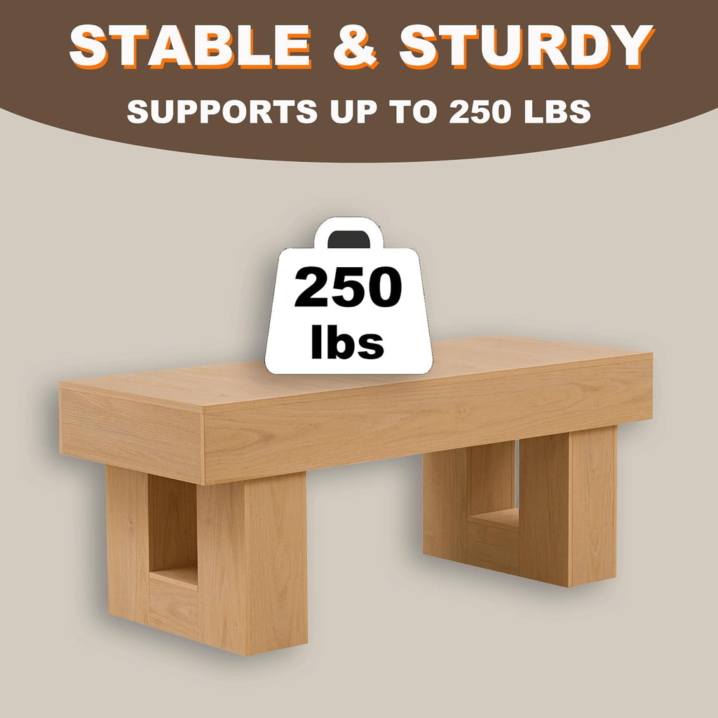 OKYCI Modern Coffee Table for Living Room, Wood Living Room Table with Sturdy Wooden Legs, Easy Assembly, 47' W x 19' D, Natural Oak