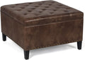 Joveco Storage Ottoman Square Upholstered Tufted Bench with Rivet, Footrest Coffee Table with Wood Legs for Living Room Bedroom Entryway (Coffee)