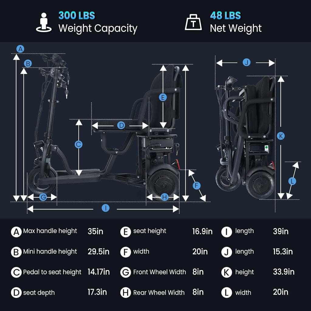 2026 New Upgrade Folding Mobility Scooters for Adults, 9.32mph 3 Wheel Ultra Lightweight Travel Portable Power Scooters for Seniors, with Automatic Cruise Control, with Basket & Cup Holde, Dust Cover