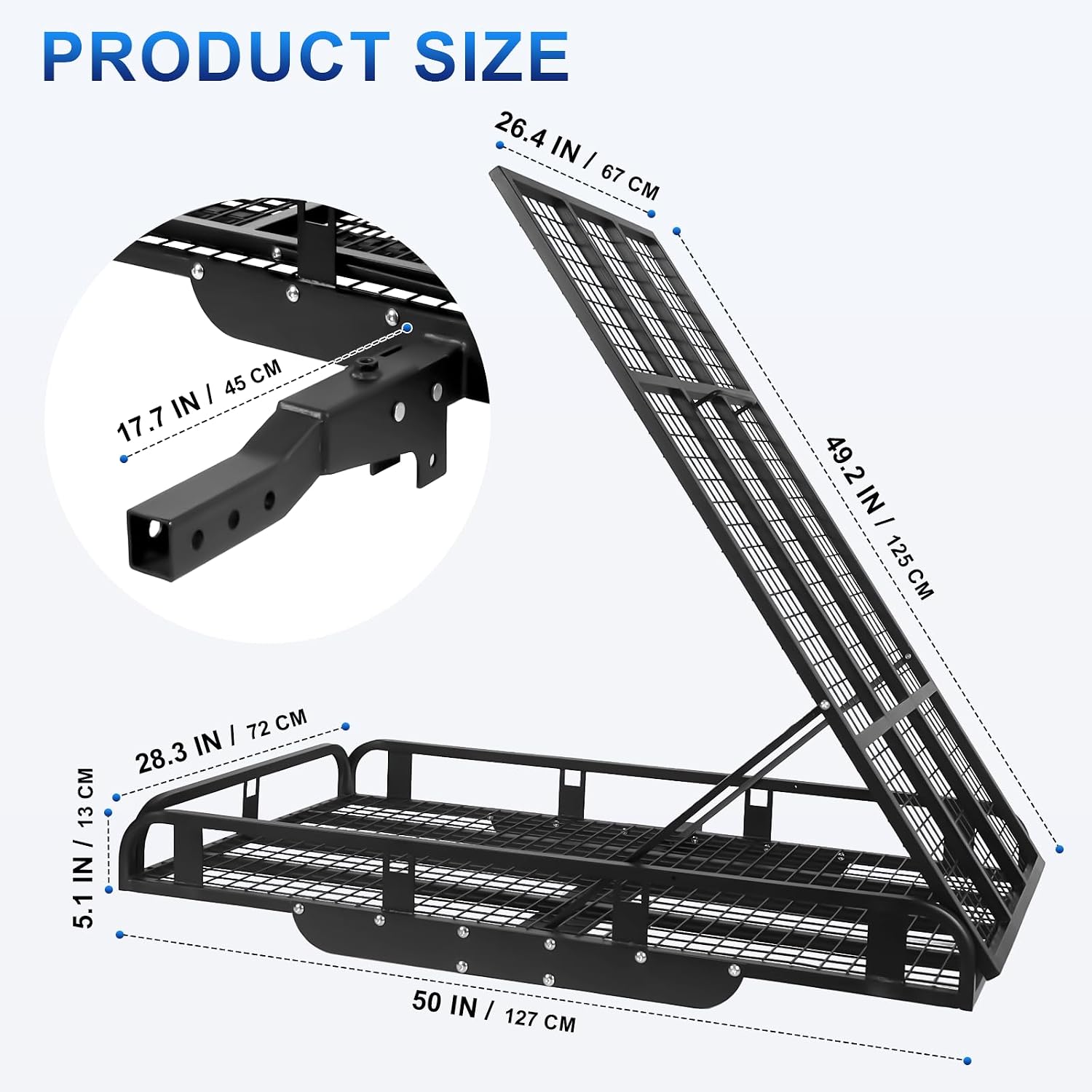 Foldable Cargo Carrier, 800 LBS Load Hitch Cargo Carrier with Reflective Strips & Straps & Alloy Steel Structure, Mobility Scooter Carrier for Outdoor Enthusiasts and Disability Aid