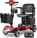 Mobility Scooter for Adults & Seniors with Removable Spare Battery - 24.8 Miles Total Range, Cruise & Airport Approved, Foldable Motorized Scooters with Dual Basket, Phone & Cup Holder, Red