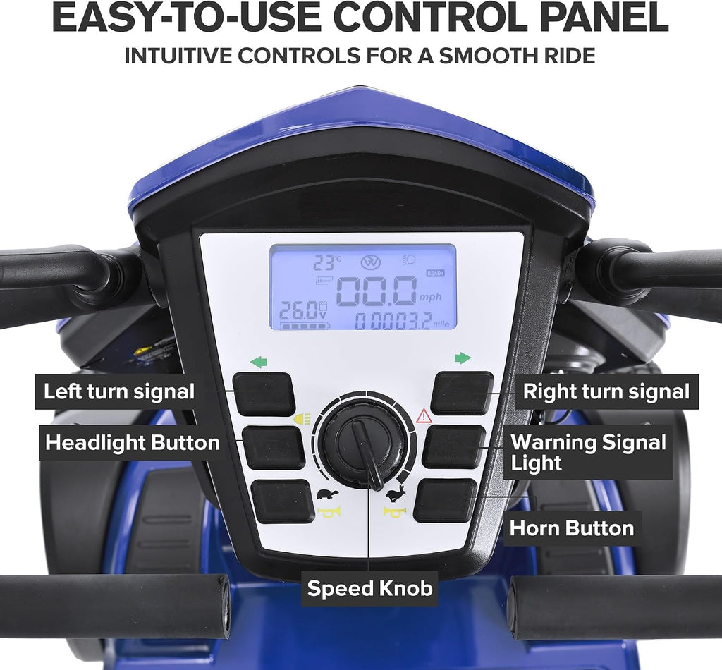 Mobility Scooters for Seniors & Adults 500 Lb Weight Foldable,Heavy Duty 4 Wheel Powered Scooter,Portable Disability Electric Wheelchair,500W Motor,52AH Battery,25 Miles Range,Rear Basket,Blue