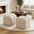 Zesthouse Square Pouf Ottomans Footstool set of 2, Upholstered Poofy Ottoman for Couch Sofa, Modern Ottoman Coffee Table for Living Room, Beige Linen Fabric Stool Foot Rest, Cute Vanity Chair Backless