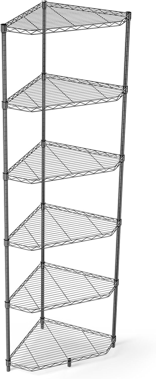 Dolonm 6 Tier Corner Shelf, NSF Wire Shelving Unit, 600 LBS Corner Storage Shelf, 20' D x 20' W x 72' H, Corner Shelves, Heavy Duty Corner Standing Shelves, Height Adjustable Rack, Pentagonal, Black
