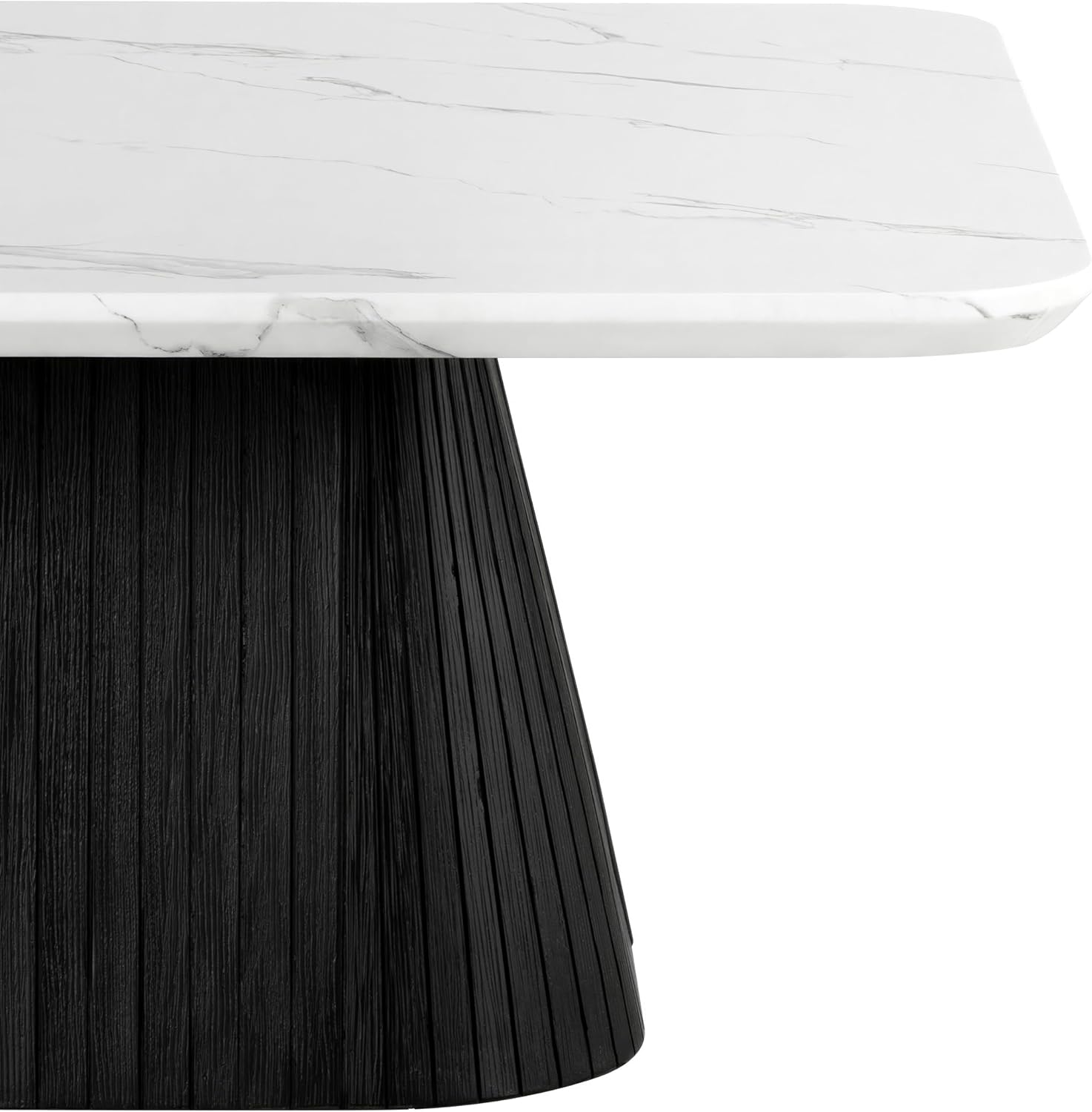 Furniture of America Coraly Modern 36-inch Square Coffee Table with High Gloss Faux Marble Top and Fluted Pedestal Base for Small Space, Living Room, Home Office, Black and White