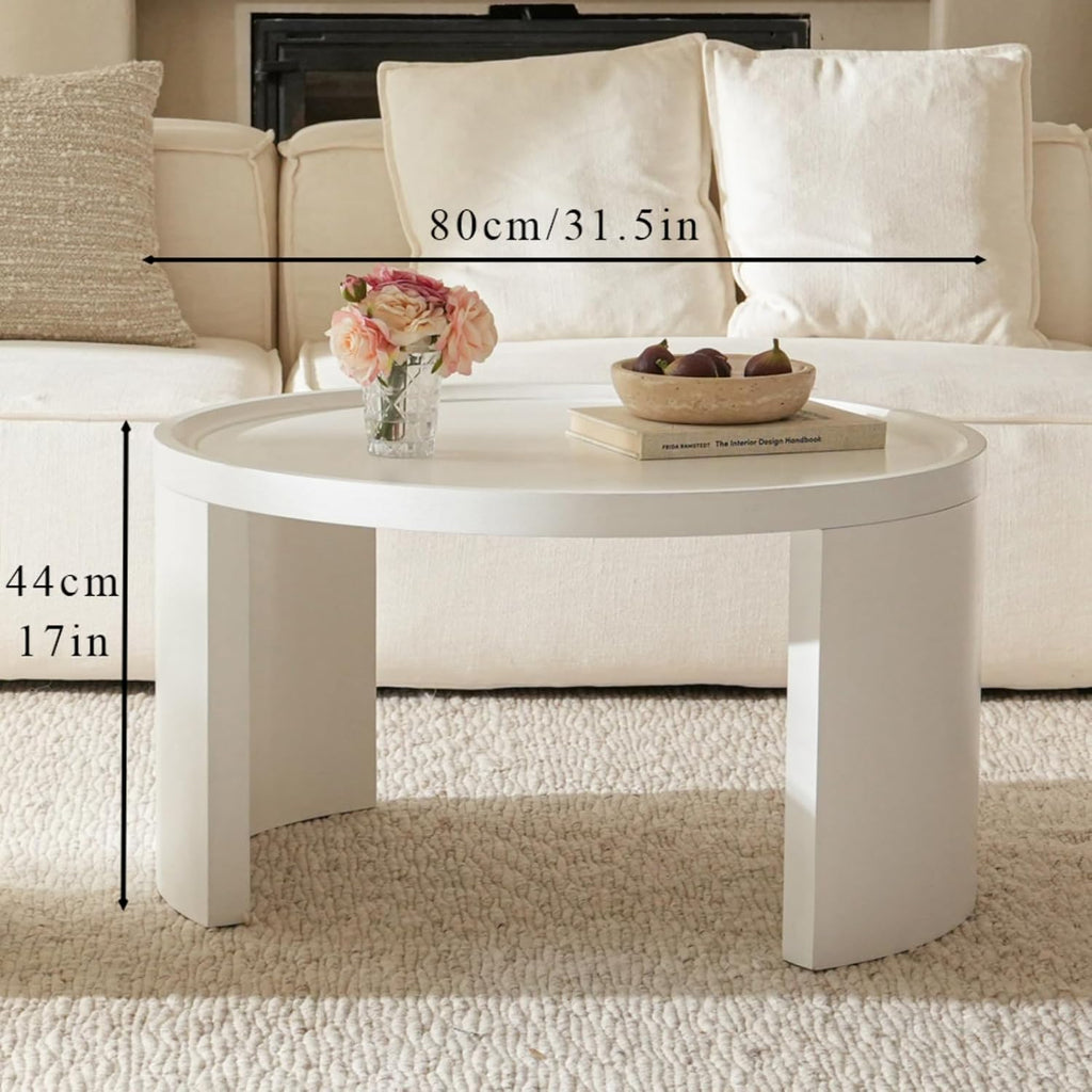 Round Nesting Coffee Table Set of 2,31.5' Large & 18' Small Low Tables with Wood Look Top,Space-Saving Side Tables for Living Room,Bedroom,Office,Minimalist Center Table Set (White, L)