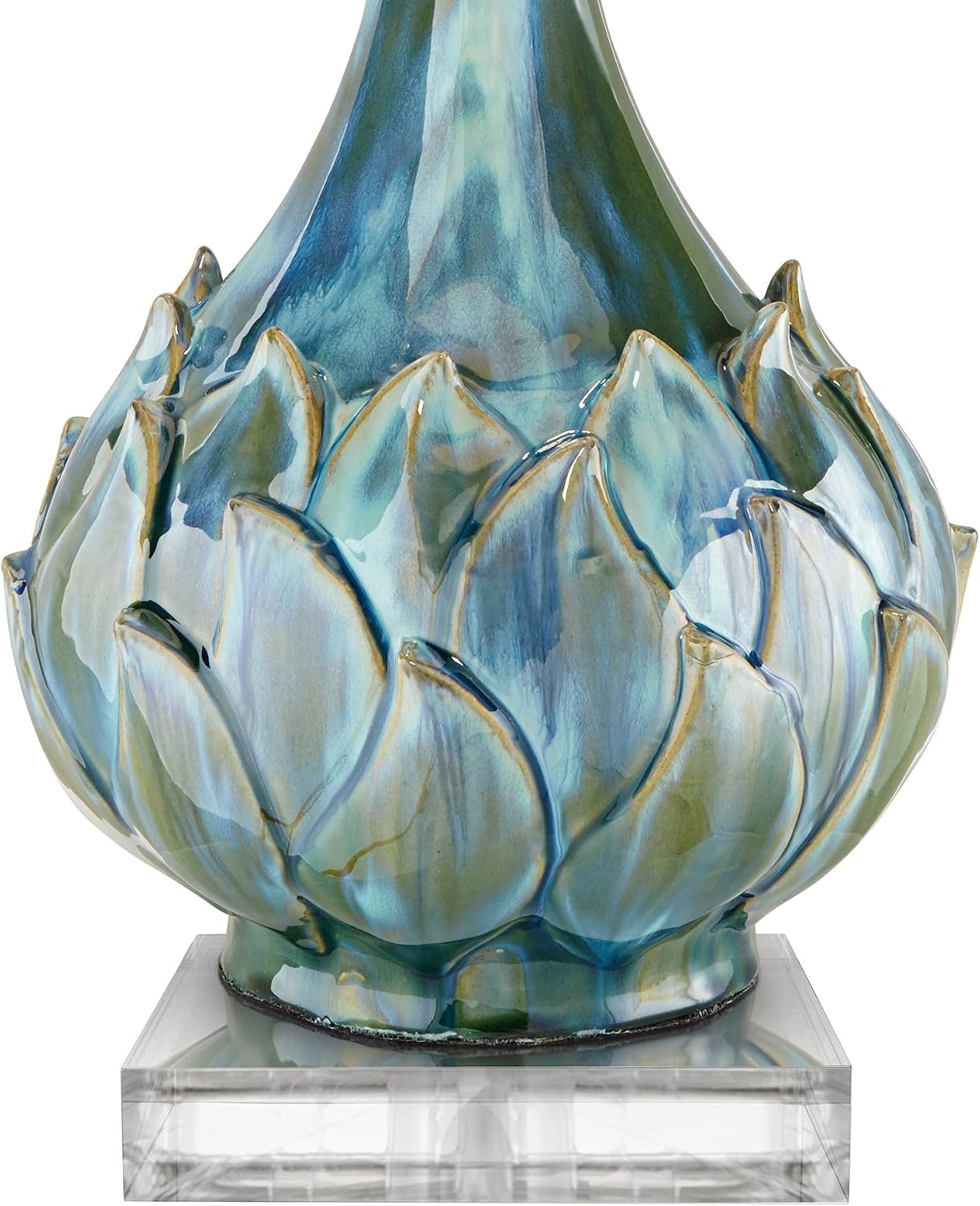 Possini Euro Design Kenya Modern Tropical Table Lamp with Riser 31' Tall Blue Green Ceramic Beige Linen Drum Shade for Living Room Bedroom House Bedside Home Office Entryway (Color May Vary)