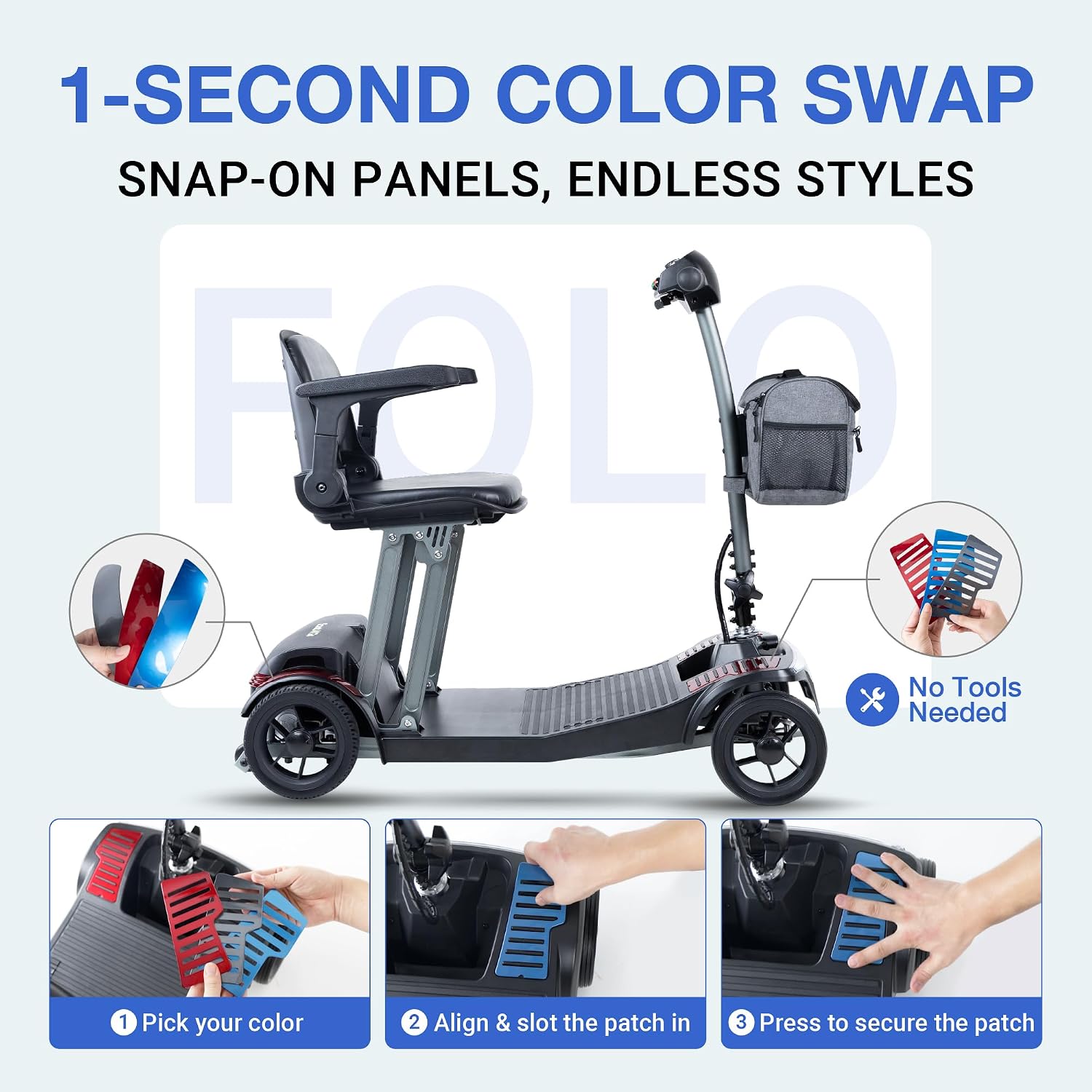 SCOOTNGO Mobility Scooter for Senior & Adults, Cruise & Airport Approved-44lb Foldable Portable Motorized Scooters with Removable Lithium Battery for 15.53 Miles Travel, 298lb Capacity (Standard FOLO)
