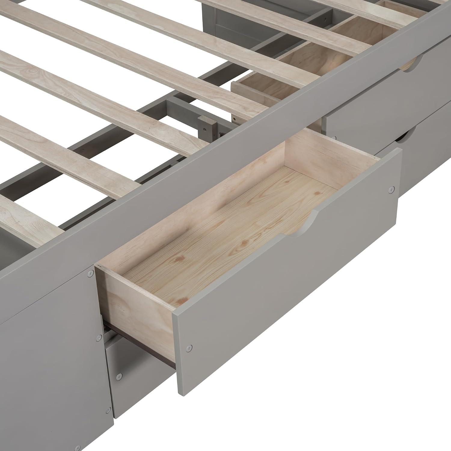 Twin Size Gray Daybed with Storage Drawers and Shelves,Wooden L-Shaped Corner Day Bed with Headboard & Bookcase for Boys,Girls,Small Room, Guest Room, kids'Room