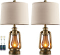 25' Set of 2 Rustic Lantern Table Lamps for Living Room Bedroom, 2 USB Ports Farmhouse Vintage Bedside Desk Lamp Nightlight for Entryway Office End Table, 4 Bulbs Included