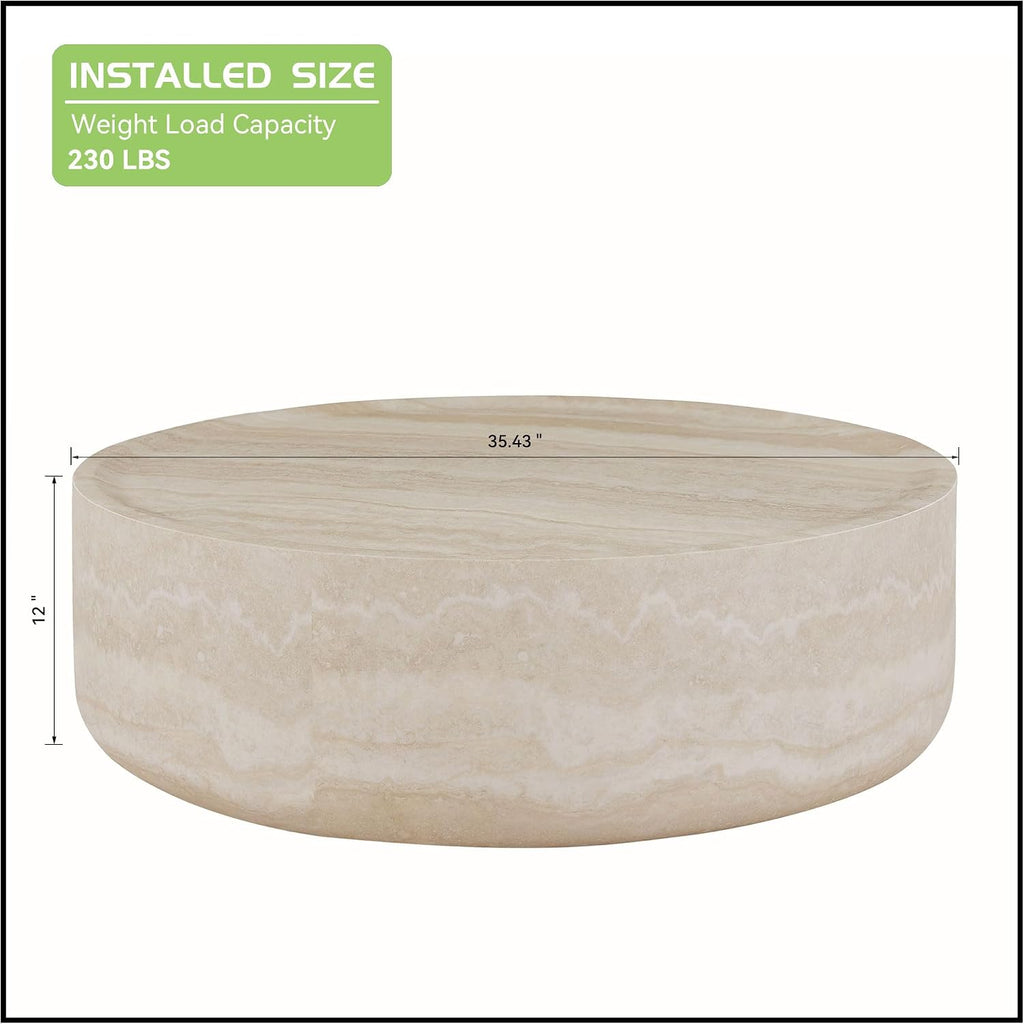 JUSTONE Round Coffee Tables for Living Room, Faux Mars Pattern Modern Minimalist Side Tables Accent End Table End Table for Apartment,Office,Ø35.43'' x 12' H,Marble