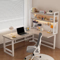 Corner with Storage Shelves, L Shaped Office Desk with Pegboar, Space Saving Writing Desk Writing Workstation Gaming Table for Home Bedroom,Grey-One Size