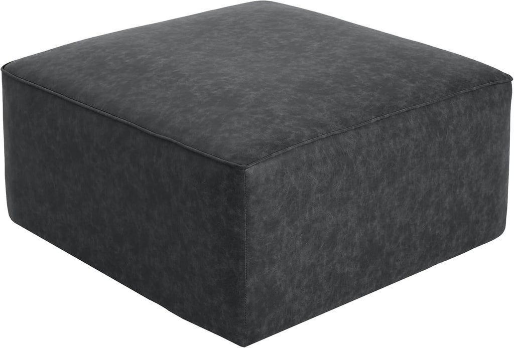 Christopher Knight Home Ellis Faux Leather Ottoman Footstool, Square Pouf Poufee Footrest Ottoman Large Seat, Modern Side Table for Living Room Bedroom Home Decor Gifts, Black