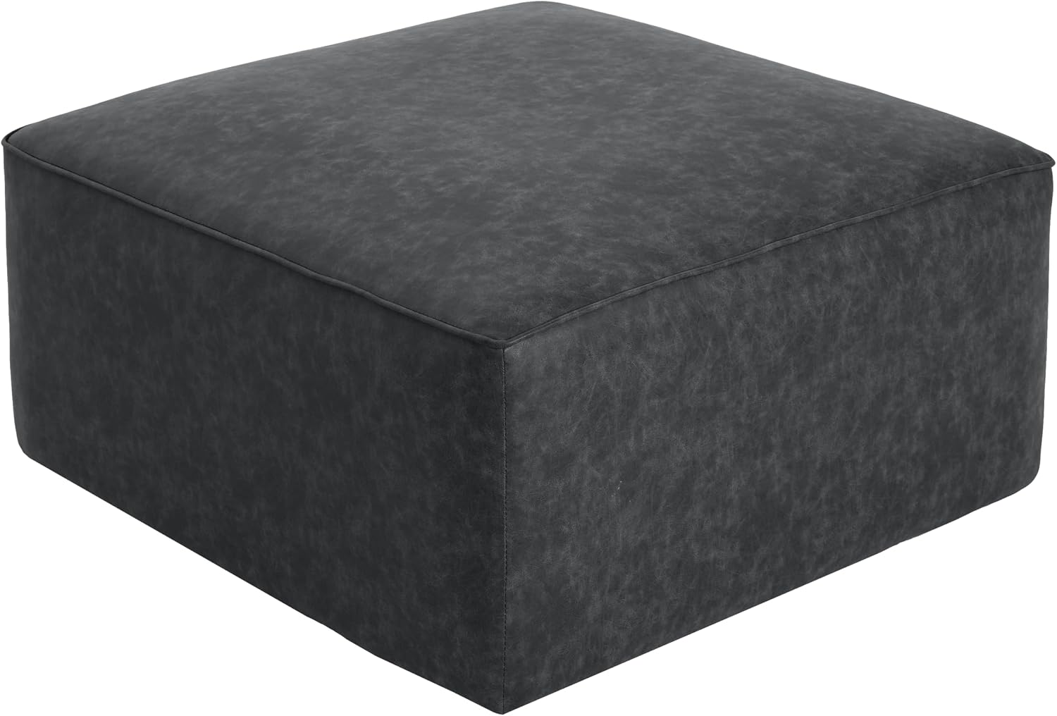 Christopher Knight Home Ellis Faux Leather Ottoman Footstool, Square Pouf Poufee Footrest Ottoman Large Seat, Modern Side Table for Living Room Bedroom Home Decor Gifts, Black