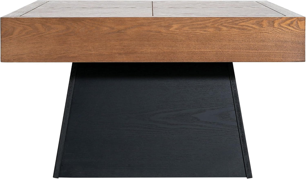 Christopher Knight Home Sami Mid Century Modern Coffee Table for Living Room Furniture/Apartment, Square Side Table with Wood Grain Top, Wooden End Table with Sturdy Pedestal Base, Black + Brown