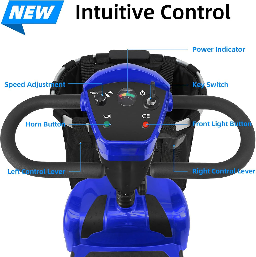 45 Miles 4 Wheels Mobility Scooter for Seniors/Adults Up to 300LBS,350W Electric Wheelchair Detachable Lithium Battery,Dual Baskets,Rotating Seat,with Taillight, USB Charging, Blue
