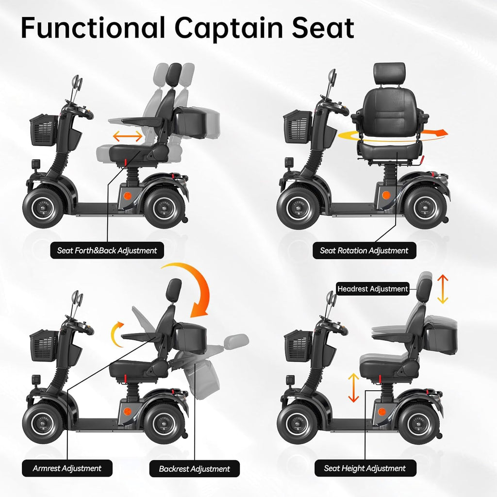 Mobility Scooters for Seniors & Adults 400 Lb Weight Capacity,4-Wheel Heavy Duty Foldable Portable Scooter,All-Terrain Disability Electric Wheelchair,Electromagnetic Brake,Storage Box,Black