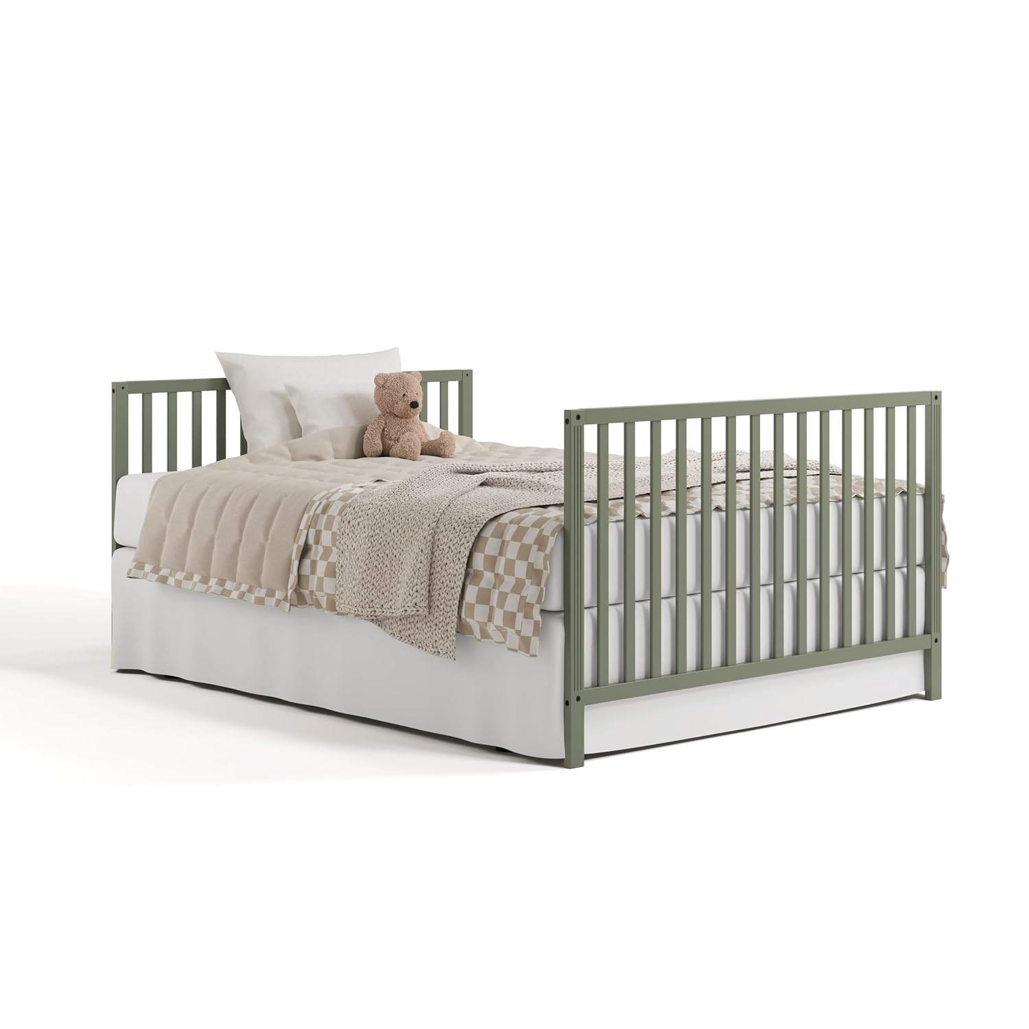 Storkcraft Morningside 5-in-1 Convertible Crib – GREENGUARD Gold Certified, Fits Standard Crib Mattress, Converts to Toddler Bed, Daybed and Full Bed, 4 Adjustable Mattress Heights (Olive)