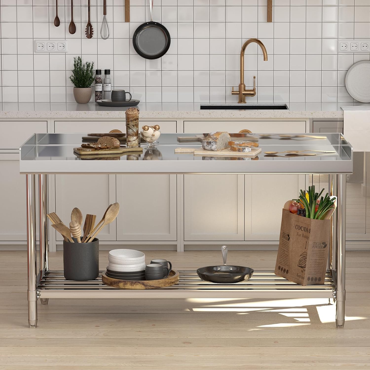 Garvee 48x24 in NSF Stainless Steel Table with Backsplash – Commercial Kitchen Prep Table for Restaurant, Home & Hotel, Heavy-Duty Workstation with Adjustable Undershelf & Splash Guard