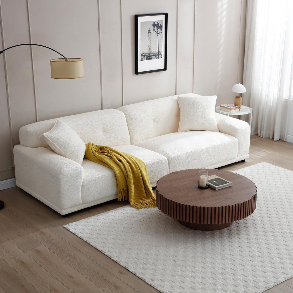 31.49'' Round Coffee Table Modern Wood Coffee Table for Living Room, Contemporary Circle Fluted Drum Style, Easy Assembly, Walnut (ø31.49'' x 13.77'')