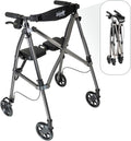 Stander Space Saver Rollator, Lightweight Folding Rolling Walker with Seat for Seniors & Adults, 4-Wheel Mobility Aid with 6-inch Wheels, Locking Brakes & Padded Seat with Backrest, Black Walnut