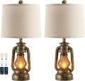 Set of 2 Farmhouse Lantern Table Lamps for Living Room with 2 USB Charging Ports, Rustic Vintage Nightstand Lamps with Nightlight for Bedroom End Table Entryway, 4 Bulb Included