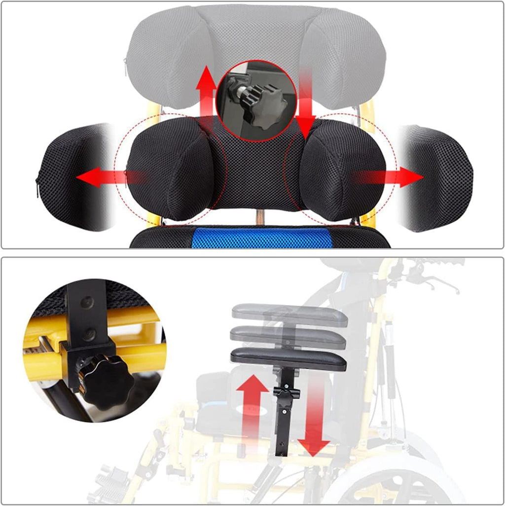 Mobile Cerebral Palsy Wheelchair for Children or Adults Lightweight Aluminum Alloy Reclining Wheelchair Adjustable Headrest Foldable Transport Wheel Chair Scooter for Handicap Driving Trolley (Color
