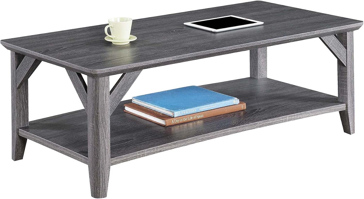 Convenience Concepts Winston Coffee Table 47.25' - Farmhouse, Rustic Center Room Accent with Storage Shelf for Traditional Living & Family Room, Weathered Gray
