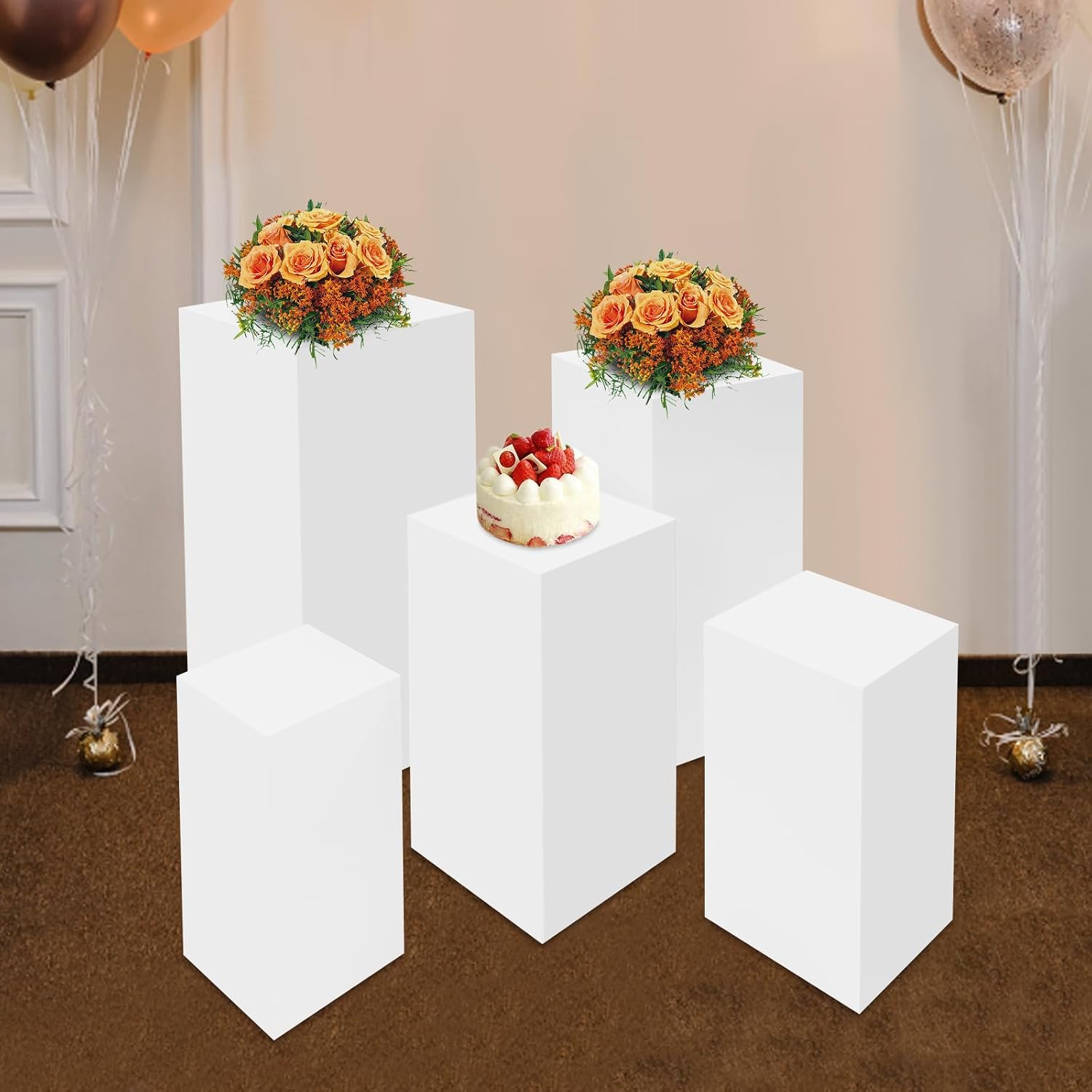 5PCS Metal Pedestal Stands, Square Pedestal Stands for Parties, Flower Display Rack, Dessert Table Cube Display Pillars for Birthday Wedding Bridal Baby Shower Party Decorations