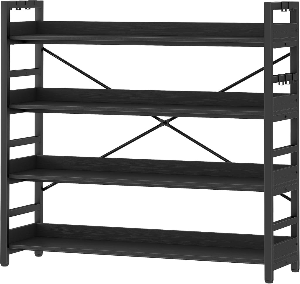 HCHQHS Bookshelf, Adjustable Industrial Bookcase, Vertical Tall Book Shelf, Wood and Black Metal Open Bookshelves for Home Office, Living Room, Bedroom (Black, 4-Tier (47' W x 44' H))