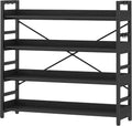 HCHQHS Bookshelf, Adjustable Industrial Bookcase, Vertical Tall Book Shelf, Wood and Black Metal Open Bookshelves for Home Office, Living Room, Bedroom (Black, 4-Tier (47' W x 44' H))