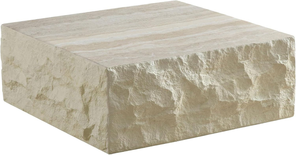 JUSTONE 35.43'' Square Coffee Tables for Living Room,Faux Mars Pattern Modern Minimalist Side Tables Accent End Table for Apartment,Office,No Need Assembly,Beige