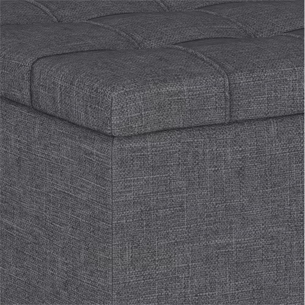 SIMPLIHOME Harrison Small Coffee Table Storage Ottoman - 34 inch Wide Upholstered Linen Look Fabric Rectangular Lift-Top Ottoman in Slate Grey, Transitional Ottoman for Living Room with Hidden Storage