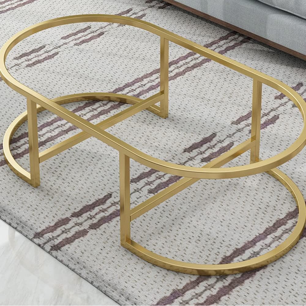 LITFAD Modern Oval Faux Marble Coffee Table with Gold Metal Frame Living Room Table with Shelf Cocktail Table - Shelves Included 18' H x 47' L x 24' W Black
