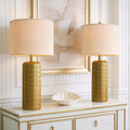 PoKat 27.5'' Tall Brass Gold Table Lamps Set of 2 for Living Room, Modern Table Lamps for Bedroom Night Stands, Retro Ceramic Bedside Lamps, Nightstand Lamps for Sideboard Side End Table, Gold