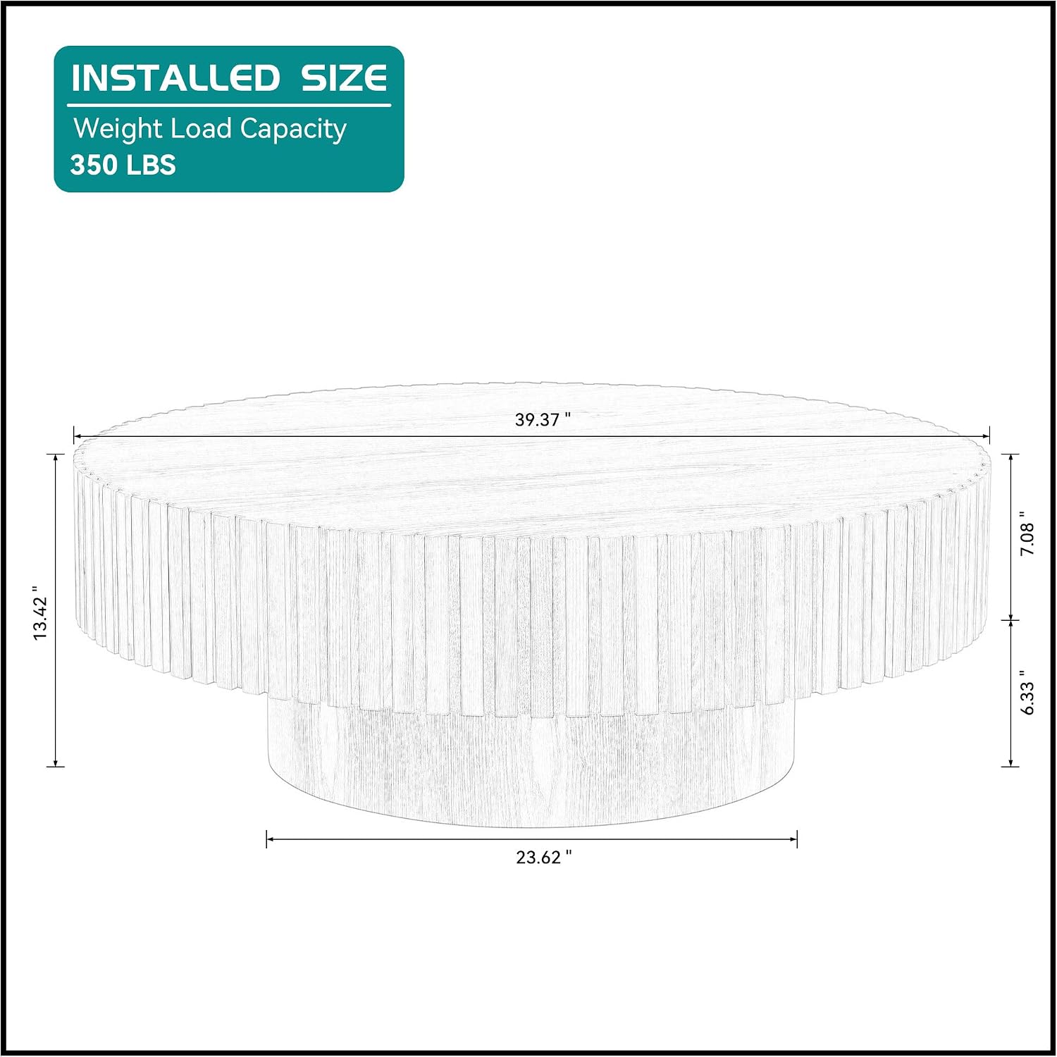39.37'' Oak Round Coffee Table for Living Room, Modern Wood Contemporary Circle Fluted Drum Style, Easy Assembly, Oak(ø39.37'' x 13.42'')