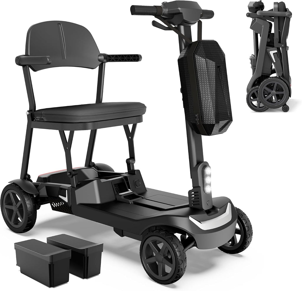 Lightweight Mobility Scooter for Seniors & Adults - 37.5lb Aluminum Frame, Dual Batteries 24.8 Miles Range, Cruise & Airline Approved, Foldable Portable Motorized Scooters, No Assembly Needed, Black