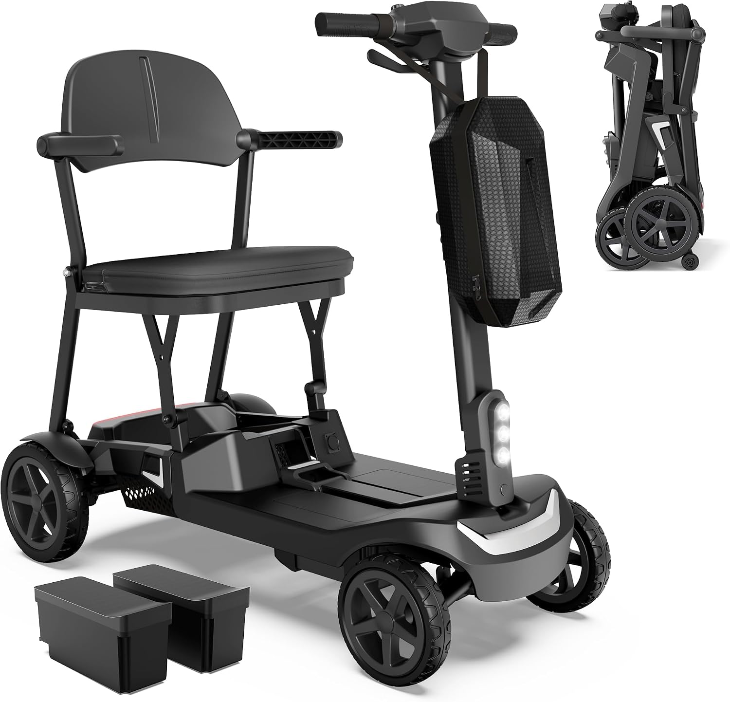 Lightweight Mobility Scooter for Seniors & Adults - 37.5lb Aluminum Frame, Dual Batteries 24.8 Miles Range, Cruise & Airline Approved, Foldable Portable Motorized Scooters, No Assembly Needed, Black