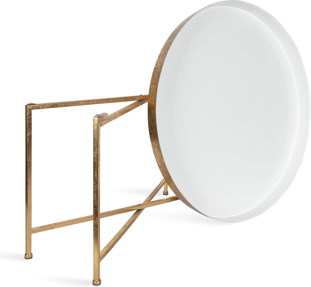 Kate and Laurel Celia Modern Glam Round Metal Coffee Table, 28.25' x 28.25' x 19', White and Gold Leaf, Chic Sophisticated Accent Table