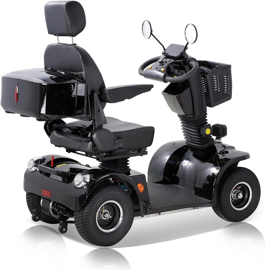 Mobility Scooters for Seniors & Adults 400 Lb Weight Capacity,4-Wheel Heavy Duty Foldable Portable Scooter,All-Terrain Disability Electric Wheelchair,Electromagnetic Brake,Storage Box,Black
