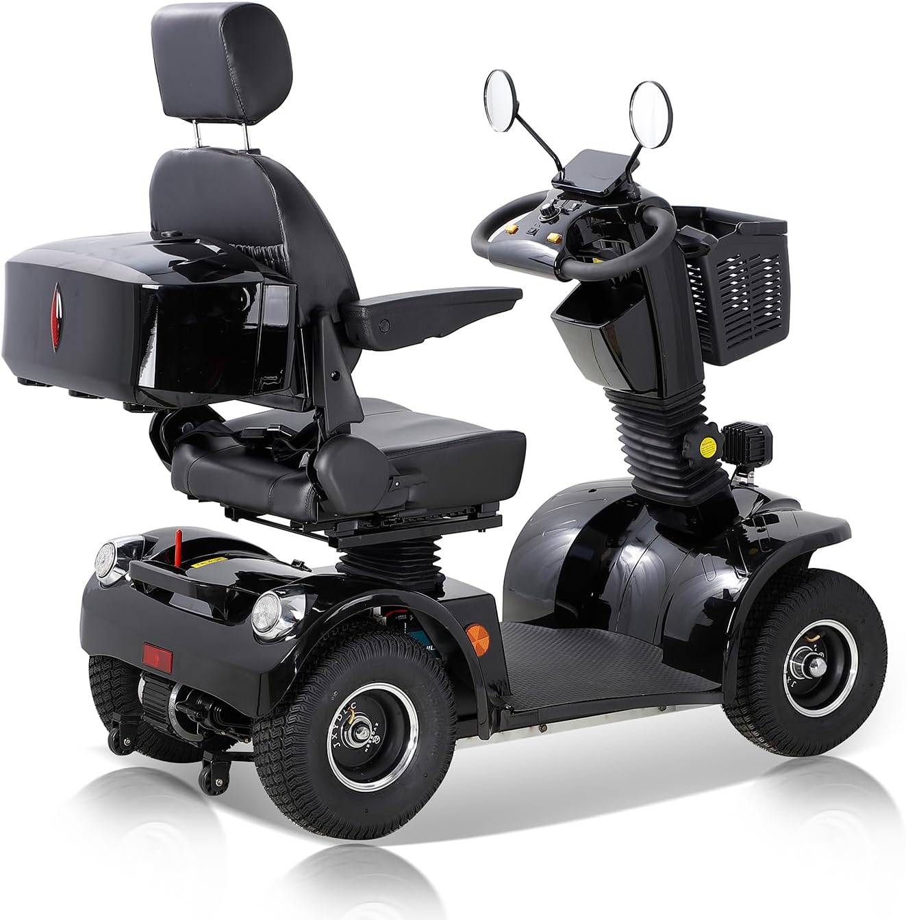 Mobility Scooters for Seniors & Adults 400 Lb Weight Capacity,4-Wheel Heavy Duty Foldable Portable Scooter,All-Terrain Disability Electric Wheelchair,Electromagnetic Brake,Storage Box,Black