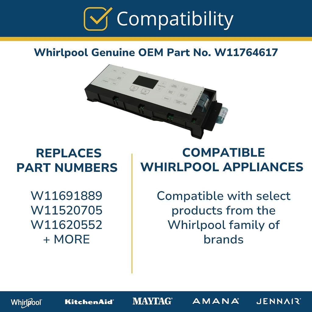 Whirlpool W11764617 Genuine OEM Range Oven Control Board Replacement Part - Replaces W11691889, W11520705, and W11620552