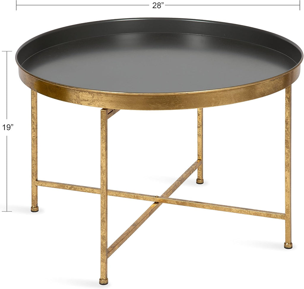 Kate and Laurel Celia Modern Coffee Table; 28 x 28 x 19; Gray and Gold; Glamorous Folding Metal Table for Storage and Display