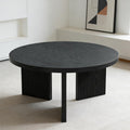Wooden Round Coffee Table, 35' Coffee Table with Smooth Thick Mesa, Low Circle Center Table with X Shaped Stable Legs, Accent Tea Table for Living Room, Office, Black