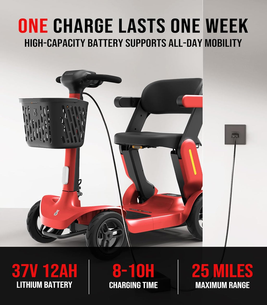 Glashow S3 Mobility Scooter for Seniors - 25 Miles on 1 Charge, 6 MPH Max, 265lbs Loading, Foldable Lightweight Mobility Scooters for Adults All Terrain Travel
