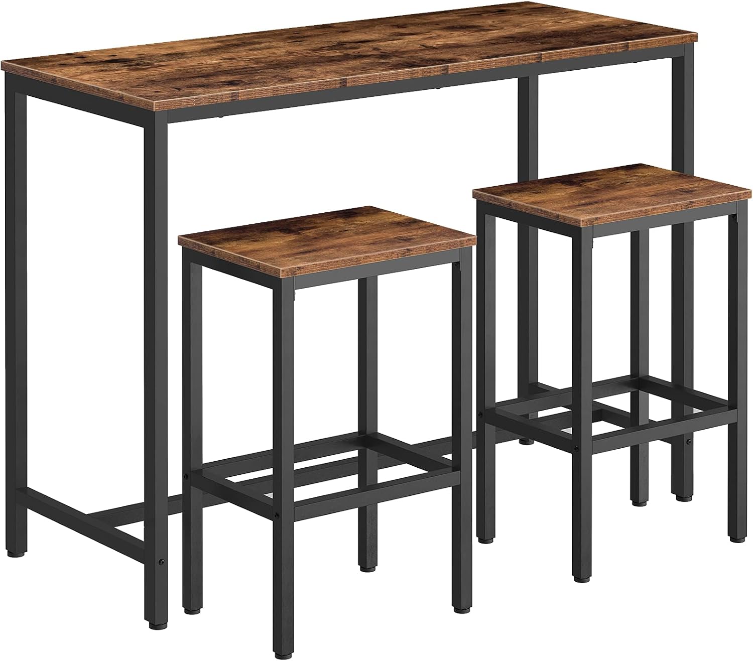 HOOBRO Bar Table and Chairs Set, 47.2' Rectangular Pub Table with 2 Stools for Small Space, High Top Table, 3-Piece Breakfast stools Set, Sturdy Metal Frame, Easy to Assemble, Rustic Brown BF52BT01