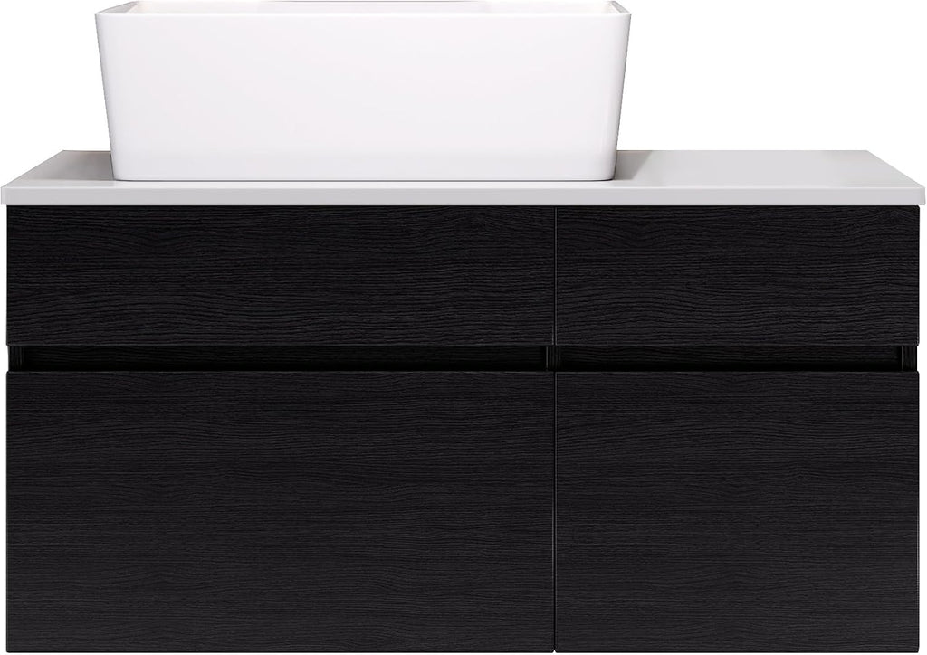 31.5' Bathroom Vanity with Ceramic Sink & MDF Top,Floating Vanity Bathroom Sink Cabinet Wall Mount with Hidden Drawers & Soft Closing Cabinet Door for Organizer