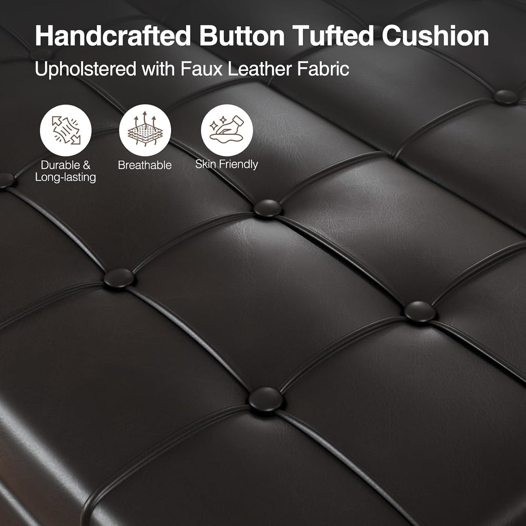 FiveWillowise Square Leather Ottoman with Storage, Faux Leather Coffee Table with Lift Top,Large Upholstered Footrest Stool Toy Box Storage Bench for Bedroom Living Room, Black