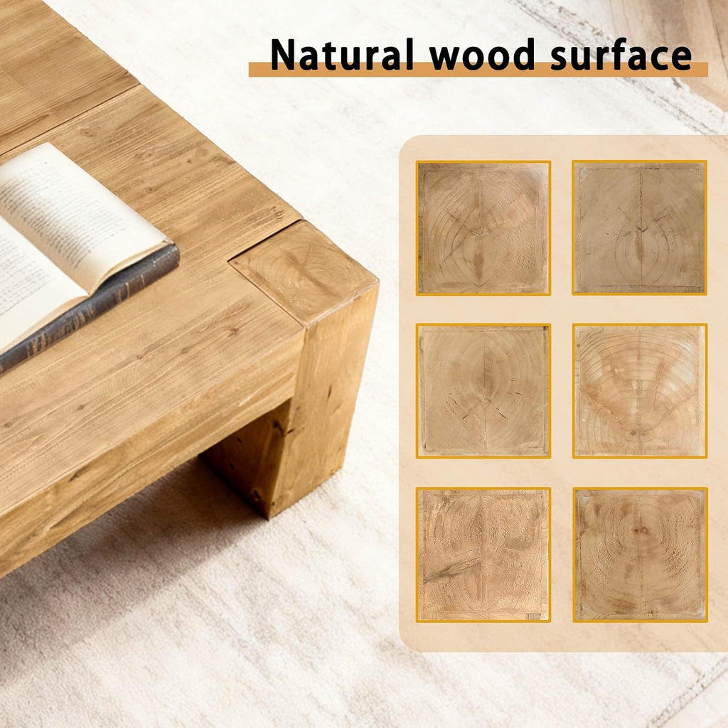 39.4' Square Coffee Table, Farmhouse Solid Wood Coffee Table with Sturdy Base, Mid-Century Modern Accent Center Tea Tables for Living Room Apartment, Easy Assembly